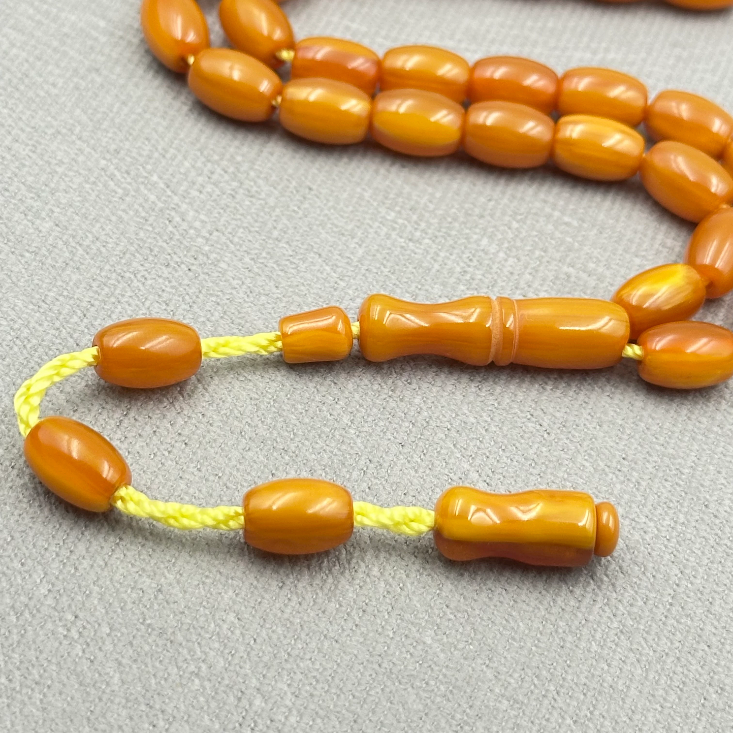 Bal Turuncu Parlak Kapsül Kesim Hareli Sıkma Kehribar Tespih